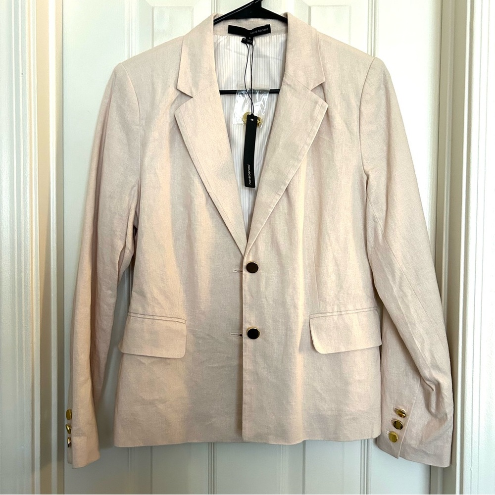 NWT Harve Benard Shell Pink Linen Blend Blazer with Gold Buttons Size 8